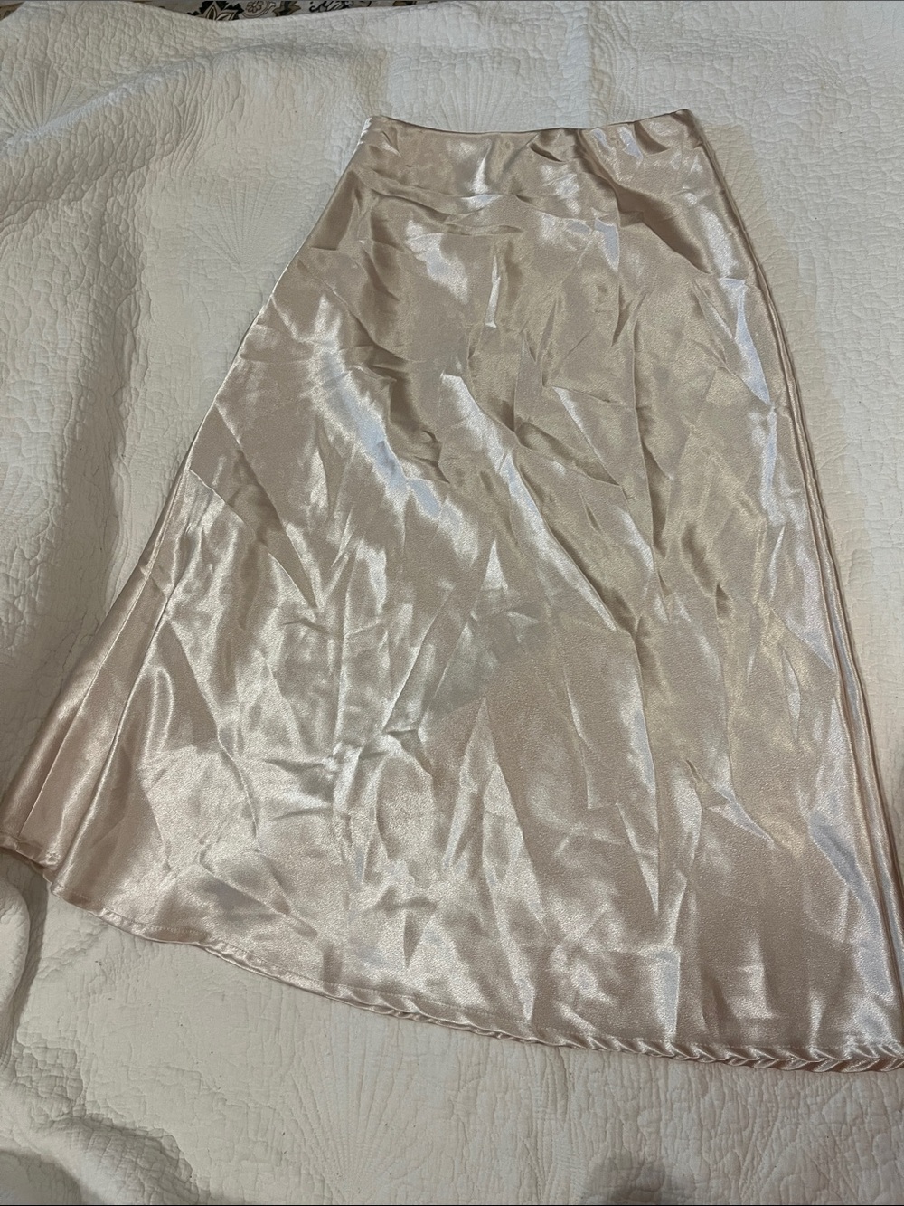 SHEIN Medium Tall Satin A-Line Midi Skirt in Light Champagne